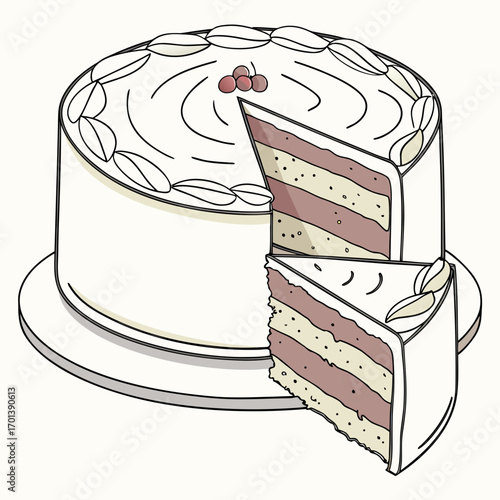 Delicious Layered Cake with Almond Garnish
