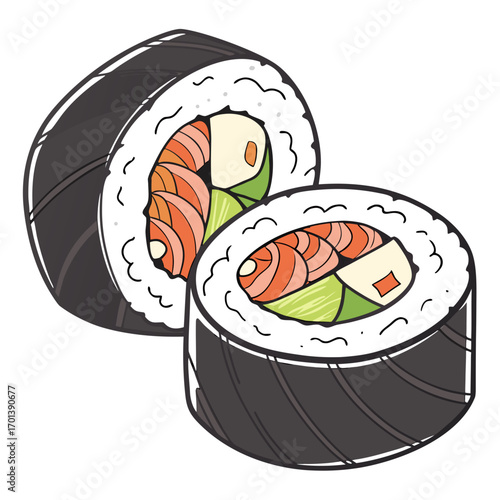 Delicious Japanese Salmon Maki Rolls with Fresh Avocado and Rice