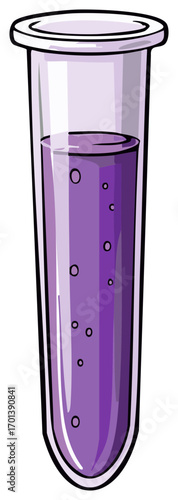 Cartoon illustration of a science test tube with vibrant purple liquid and bubbles