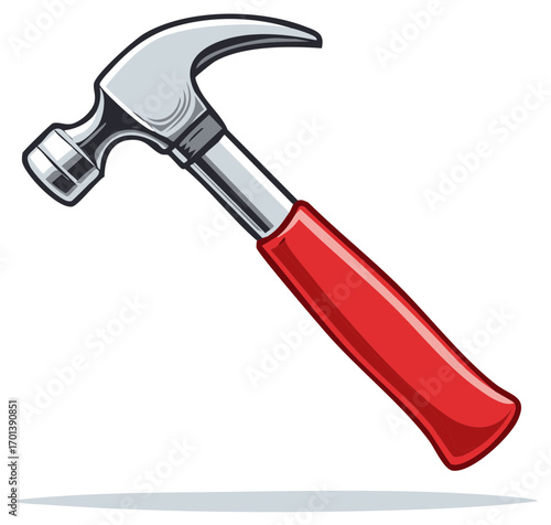 Illustration of a hammer with a red handle on a white background