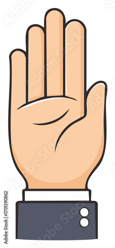 Business person's hand held up palm facing forward showing fingers extended indicating stop