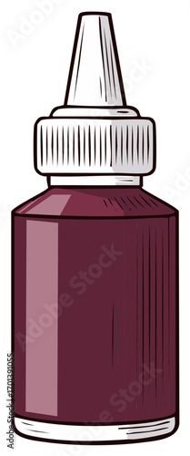 Illustration of a dropper bottle filled with a purple liquid for health and beauty, essential oils and skincare