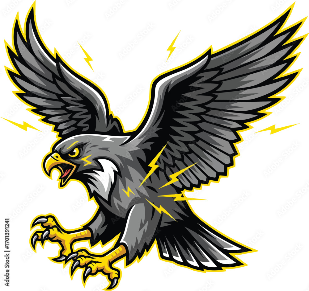 Obraz premium Dynamic eagle mascot design with lightning accents. Perfect for sports teams, gaming logos, or patriotic themes. Represents strength, speed, and power. Bold & striking graphic.