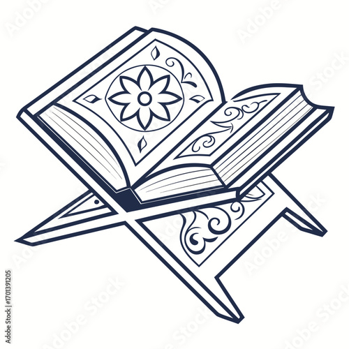 Quran Book on a Reading Stand A Line Art Illustration