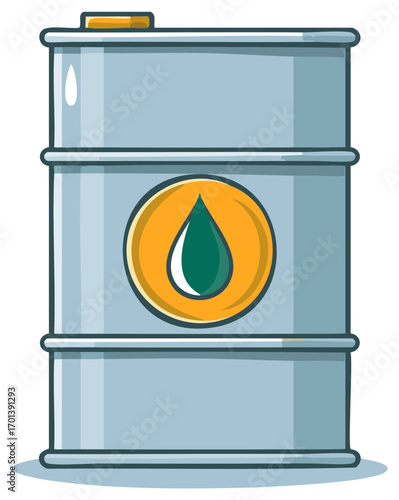 Illustration of a Metal Oil Drum with a Green Drop Symbol