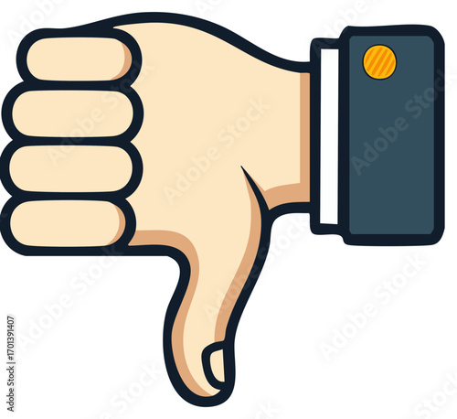 Businessman giving a thumbs down gesture with a stylized flat design