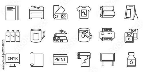 Digital printing icons set. Outline set of digital printing vector icons for web design isolated on white background