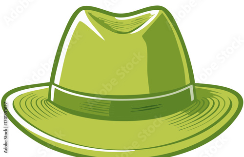 Stylish green fedora hat illustration, classic vintage men's fashion accessory
