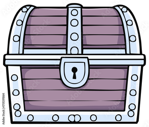 Cartoon illustration of a locked antique wooden pirate treasure chest