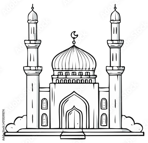 Islamic mosque architecture vector illustration black and white