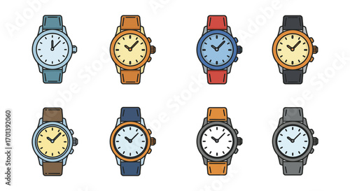 a collection of colorful wristwatches arranged neatly in rows