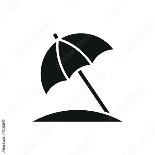 Beach umbrella icon in glyph for solid resort and outdoor graphics.