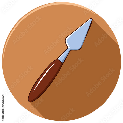 Palette knife flat icon isolated on the brown circle button with long shadow, art supplies tool design