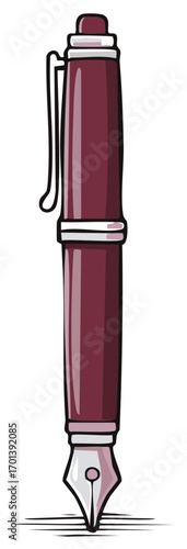 Elegant Maroon Fountain Pen Illustration for Writing Lettering and Creative Education Concepts