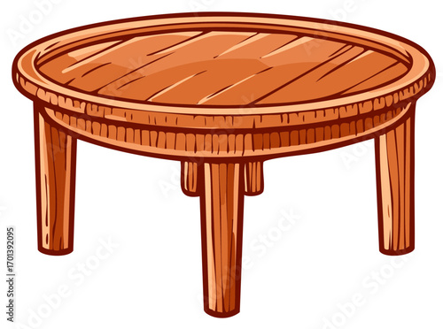 Hand-drawn Oval Wood Table with Legs Furniture Illustration