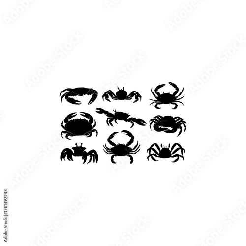 Collection of black crab silhouettes 