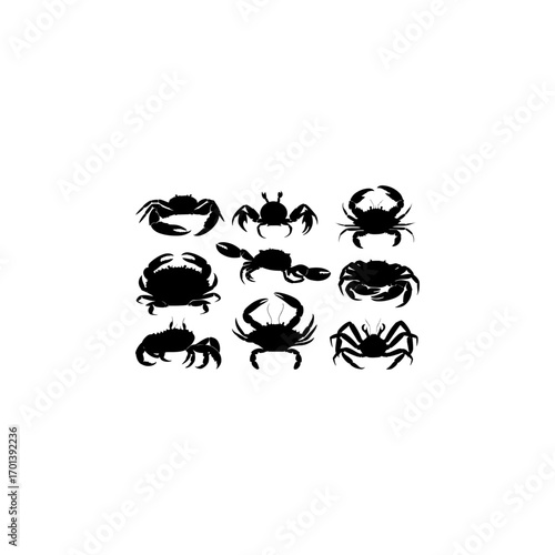 Collection of black crab silhouettes 