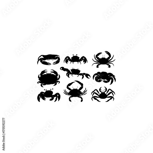 Collection of black crab silhouettes 