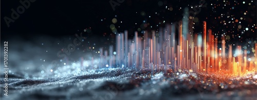 Digital Visualization of Temperature: An abstract digital art piece illustrates the concept of temperature with dynamic energy, a vivid interplay of cool blues and warm reds.
