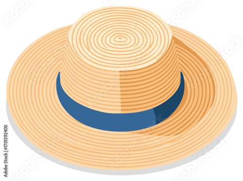 Woven Straw Hat with Blue Ribbon Detail