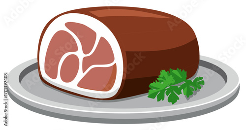 Delicious Cartoon Meat Roll Garnished with Parsley on a Plate Illustration