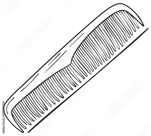 Hand drawn vector illustration of a classic hair comb in a sketch style