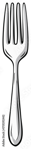 Simple line art illustration of a metal dinner fork for eating and dining