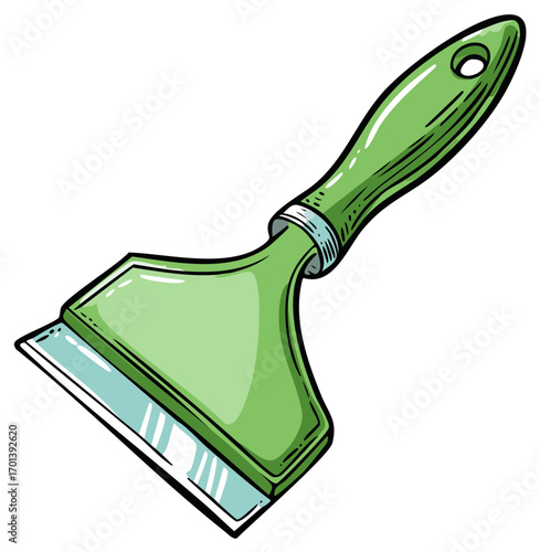 Vibrant green cartoon ice scraper for removing winter snow and frost from a car windshield