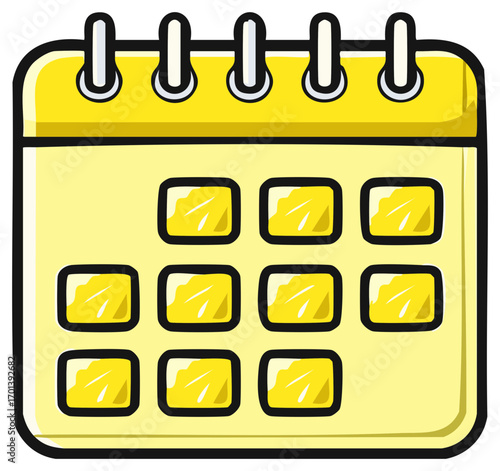 Yellow cartoon calendar with days marked for planning and scheduling