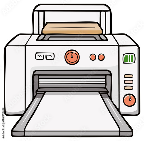 Cartoon Illustration of a White Home Office Printer Printing a Document or an Image  with Ink Cartridge