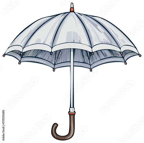 Open gray umbrella for protection against rain and storms in vector format