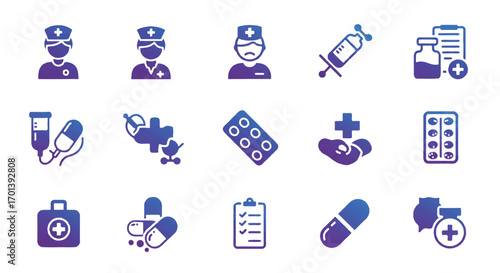 Medical personnel and equipment depicted as simple shapes on a white surface, conveying a sense of healthcare and wellbeing.