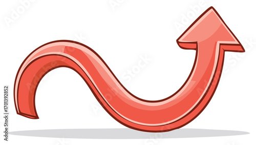 Red winding 3D arrow pointing up showing a path of progress and growth