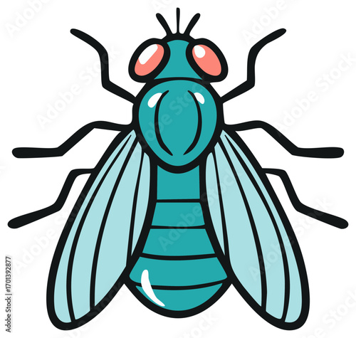 Stylized cartoon fly insect illustration with large red compound eyes