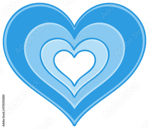 Concentric blue heart illustration with expanding layers representing love and emotion