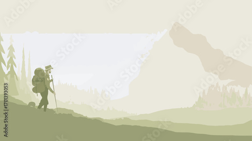 Hiker in mountainous landscape