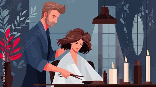 Hairstylist cutting hair in salon