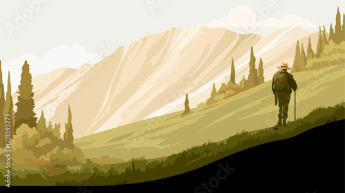 Hiker in scenic mountain landscape