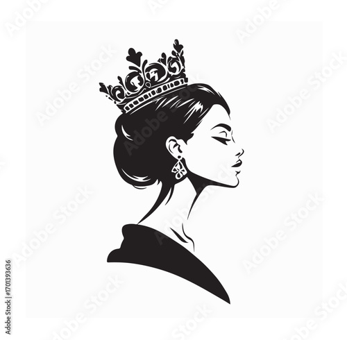 Beauty Queen Wearing Crown Vector Illustration Isolated on White Background