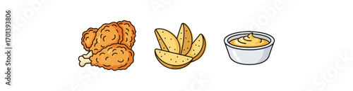 Fried chicken and potato wedges with dip