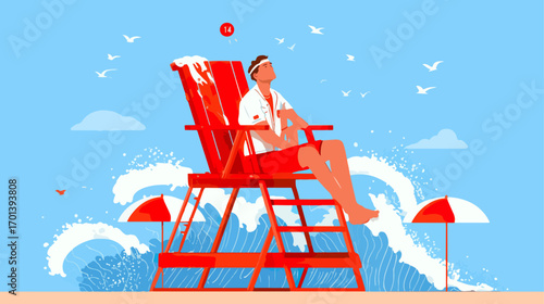 Lifeguard on duty beach scene
