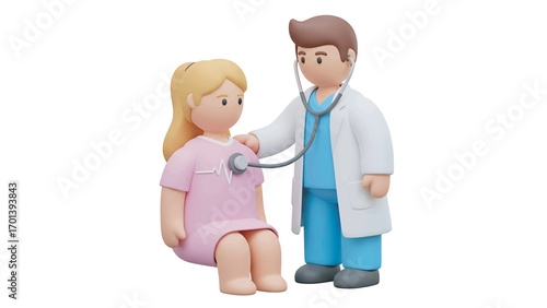 Doctor examining patient with stethoscope in hospital room, providing medical care and support during consultation, creating a caring and professional atmosphere.