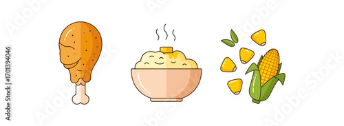 Fried chicken mashed potatoes and corn illustration