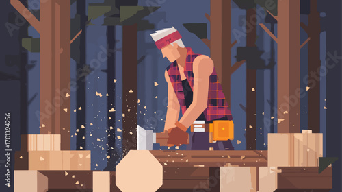 Lumberjack working in forest