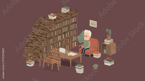Man reading books in cozy study