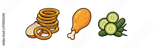 Fried chicken rings and cucumbers food illustration