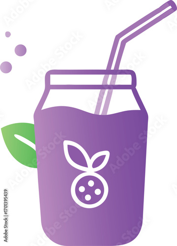 Purple blackberry sage detox smoothie in glass with straw and leaf drink