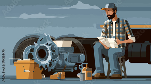 Man working on a truck engine