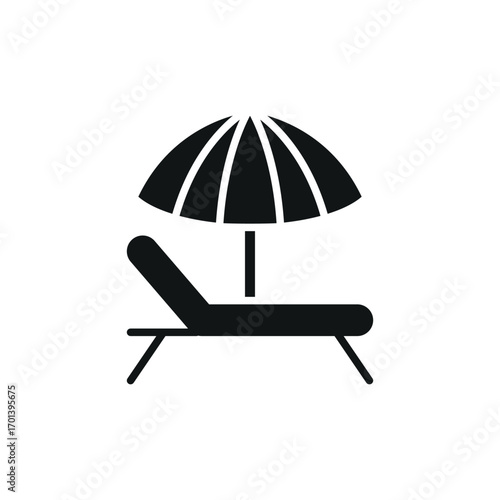 Beach umbrella with chair icon in glyph for solid resort and outdoor graphics.
