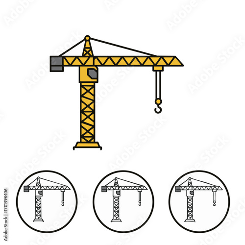 A vibrant yellow tower crane illustration stands prominently, symbolizing ongoing construction projects and industrial development with its strong, modern design.